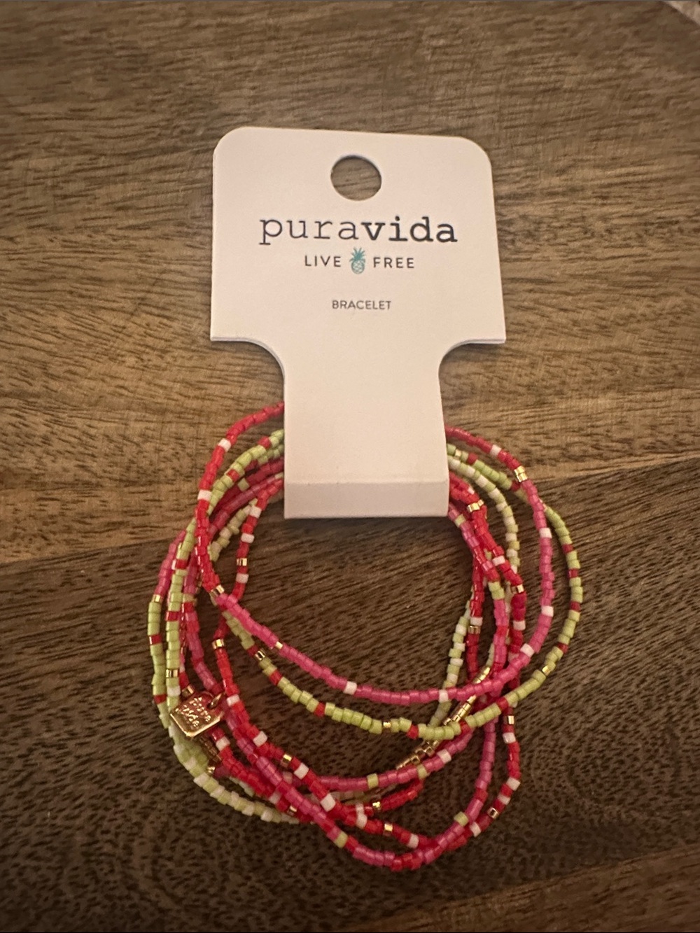 Pura Vida Pink & Lime Multistrand Seed Bead Bracelet with Gold Accents